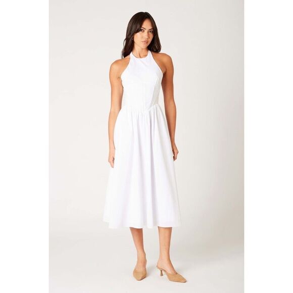 NIA Rio vintage inspired Halter White Poplin Midi Dress Summer Brunch size S NWT - Picture 2 of 7